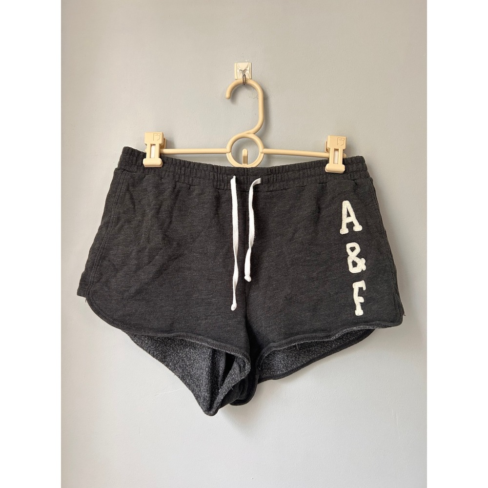 Abercrombie & Fitch Womens Grey Fleece Shorts A&F Logo Drawstring Medium